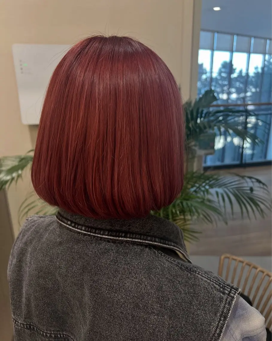 ミディアム カラー ブリーチ ピンクカラー レッドカラー ボブ カット ヘアカラー トリートメント cocoa船橋🎀 naomiのヘアスタイル