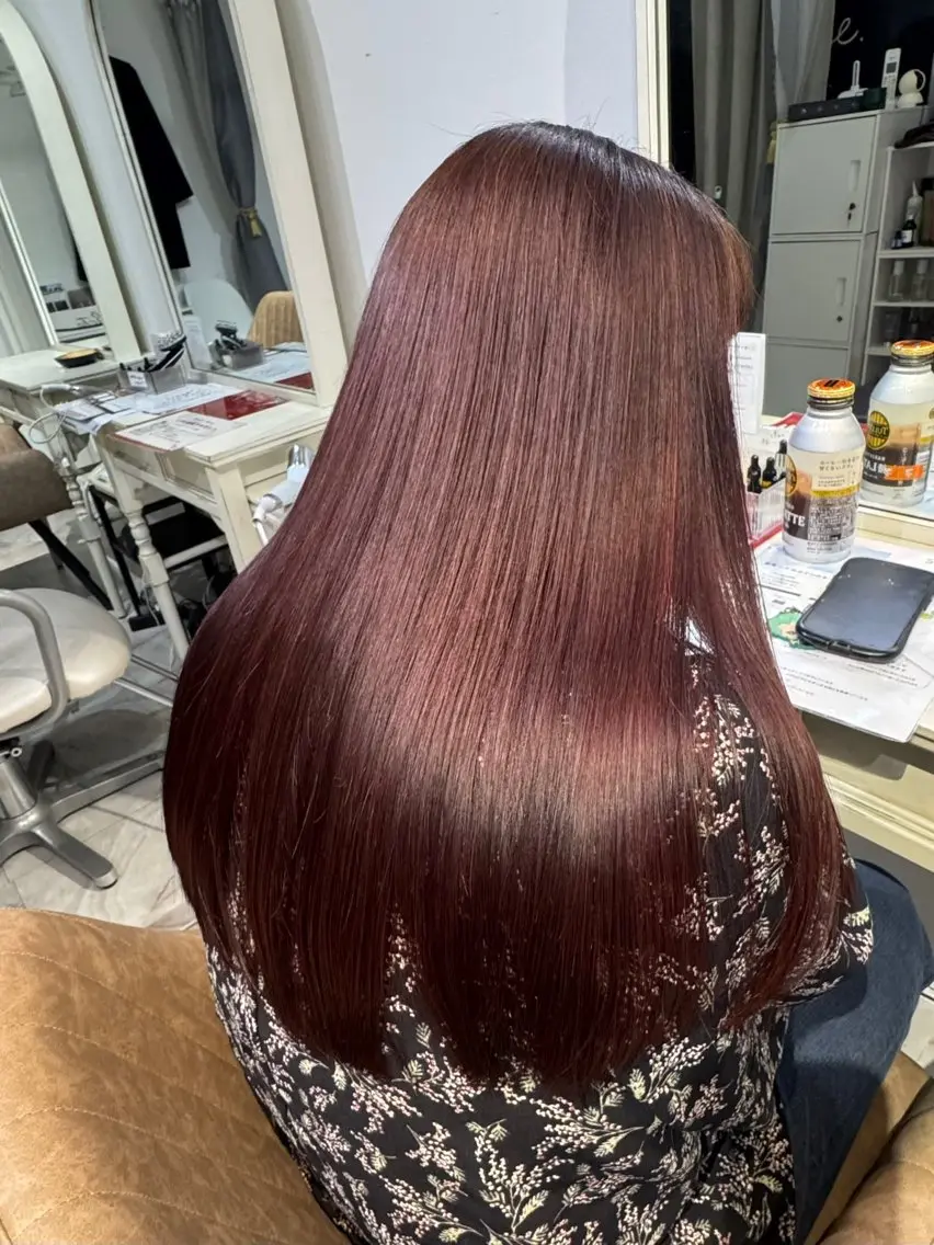 ロング カラー パーマ ボルドーカラー ブラウンカラー 透明感カラー 髪質改善 酸性ストレート カット ヘアカラー 縮毛矯正 トリートメント 20日◎髪質改善 misatoのヘアスタイル