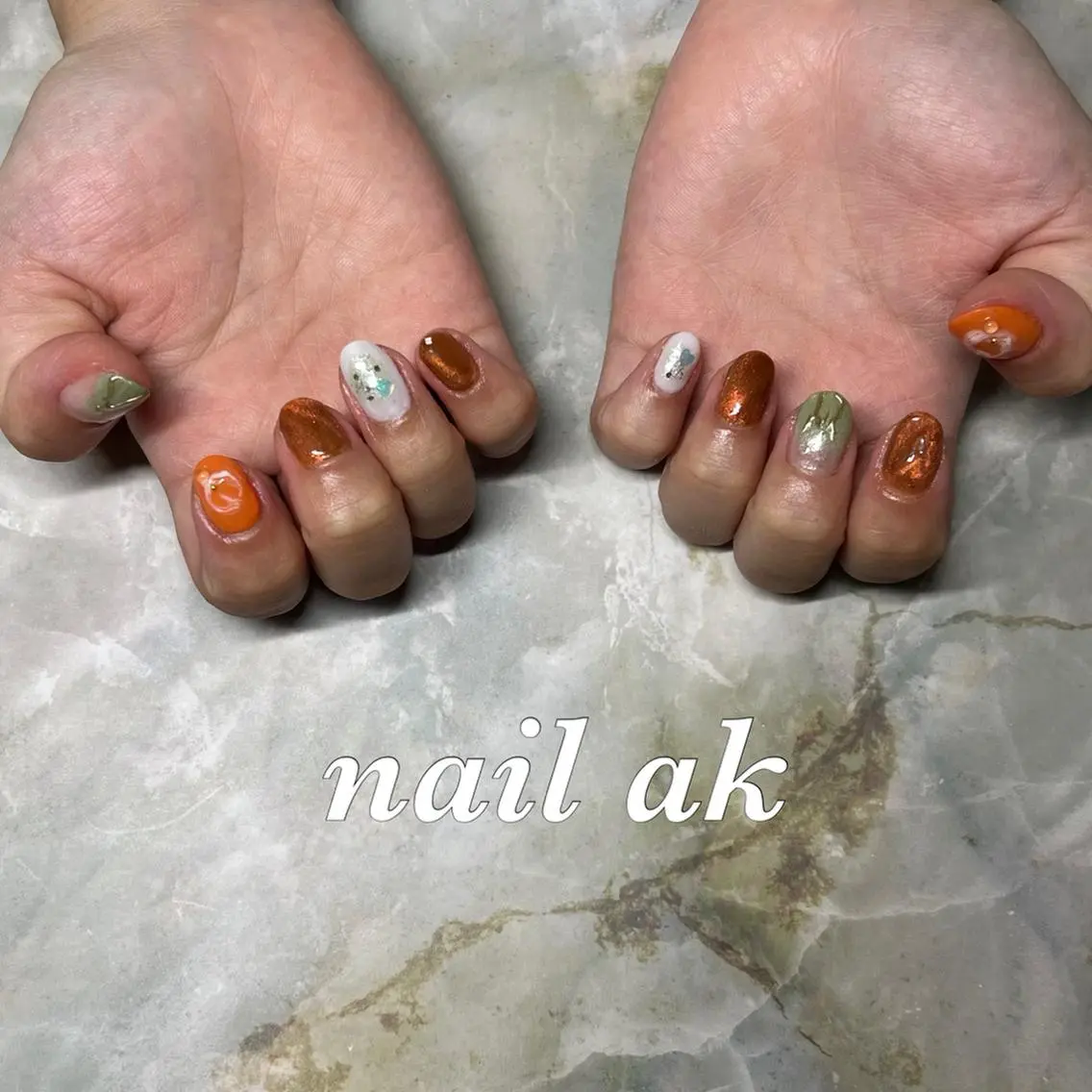 ネイル オレンジ ハンドネイル ak nail .のネイルデザイン