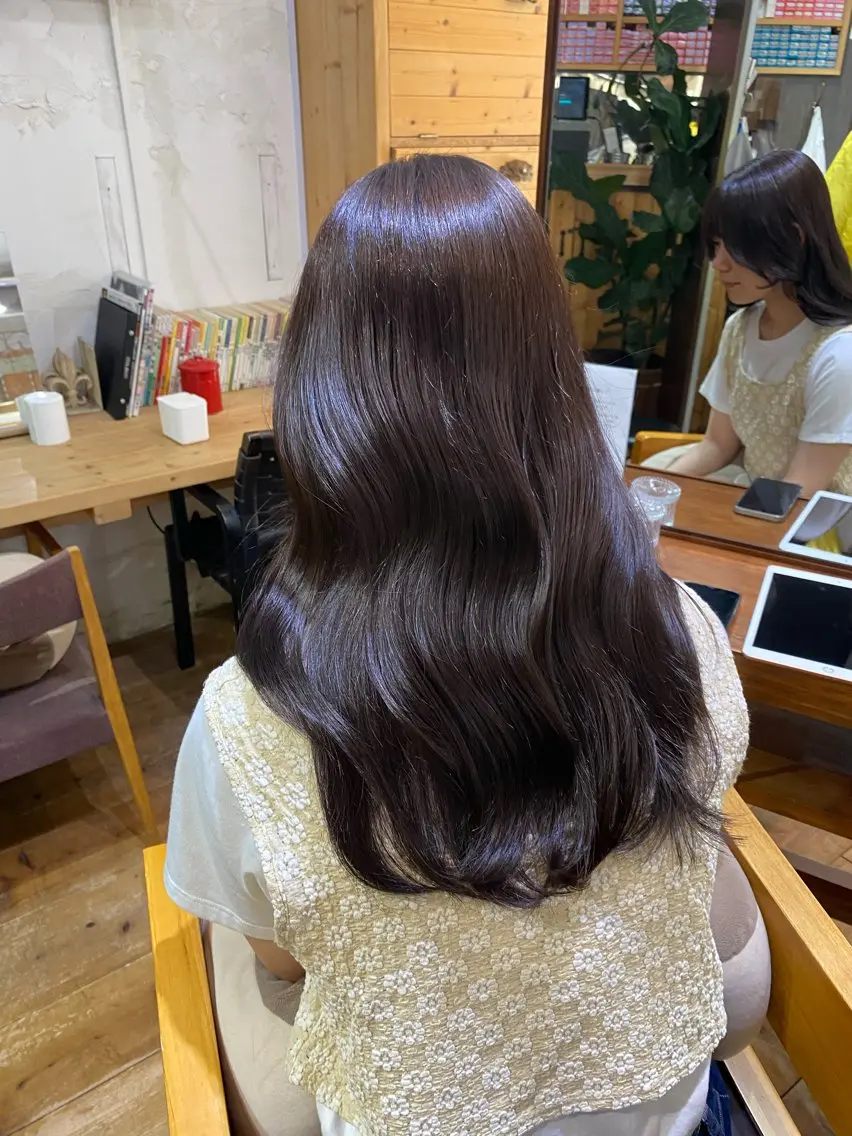 ロング カラー ブラウンカラー ヨシンモリ カット ヘアカラー トリートメント 【韓国レイヤー特化 ハッシュカット】のヘアスタイル