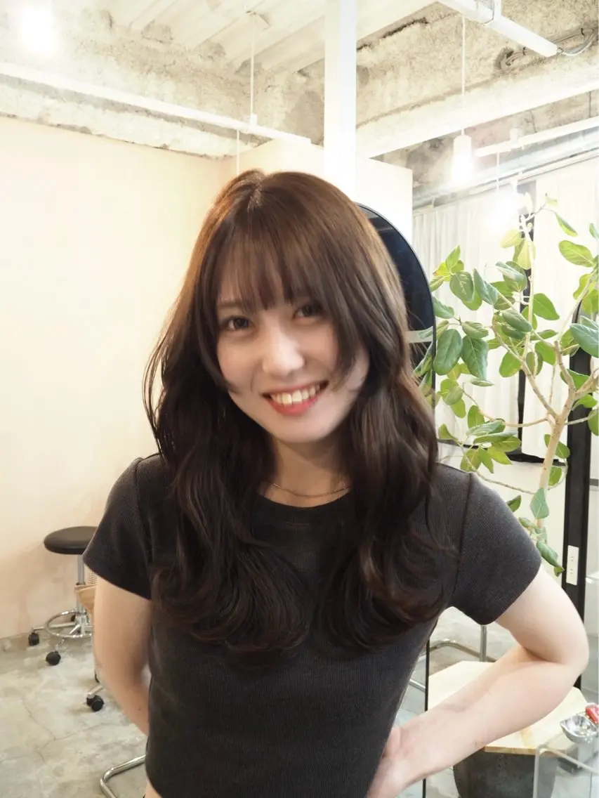 ロング カラー ブラウンカラー 無料カットモデル募集 岡千尋のヘアスタイル