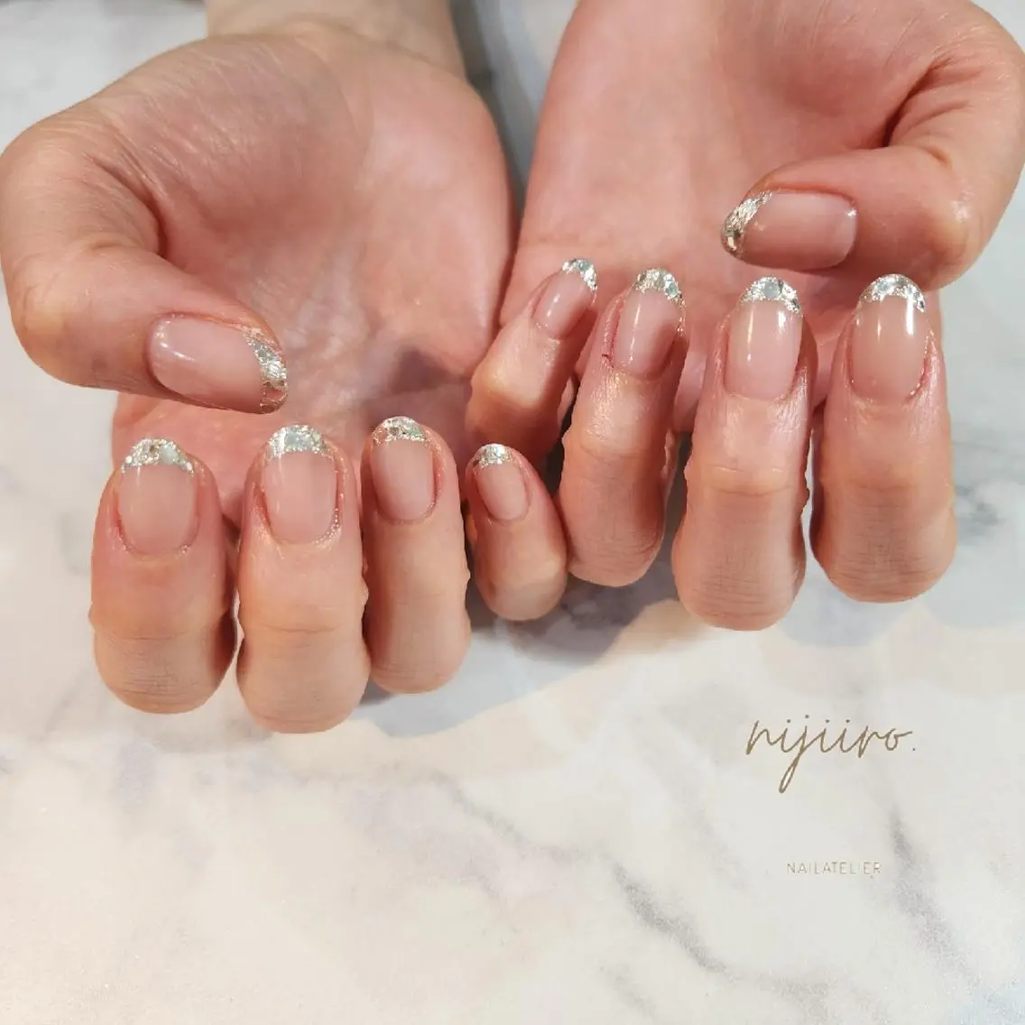 ネイル フレンチネイル ガラスフレンチ ハンドネイル nijiiro🌈 サトウのネイルデザイン