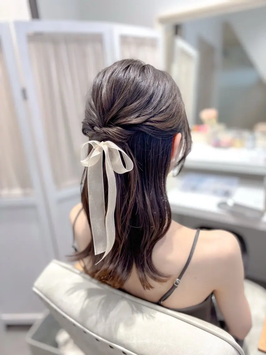 セミロング ヘアアレンジ ハーフアップ ヘアセット ⭐︎moe 【ヘアセット🧸】のヘアスタイル