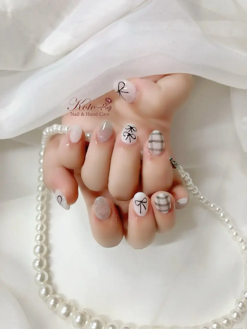 ネイル ジェルネイル 韓国ネイル 赤色 リボン ハンドネイル Nail Salon KOTOのネイルデザイン
