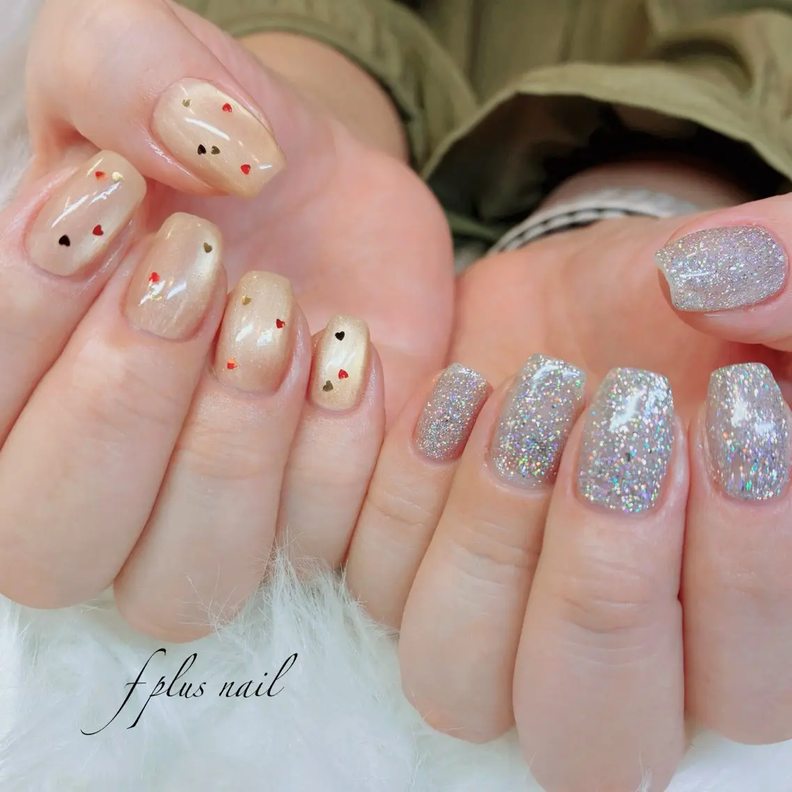 ネイル フラッシュネイル ゴールド ハート シルバー ハンドネイル kanako nail🌷のネイルデザイン