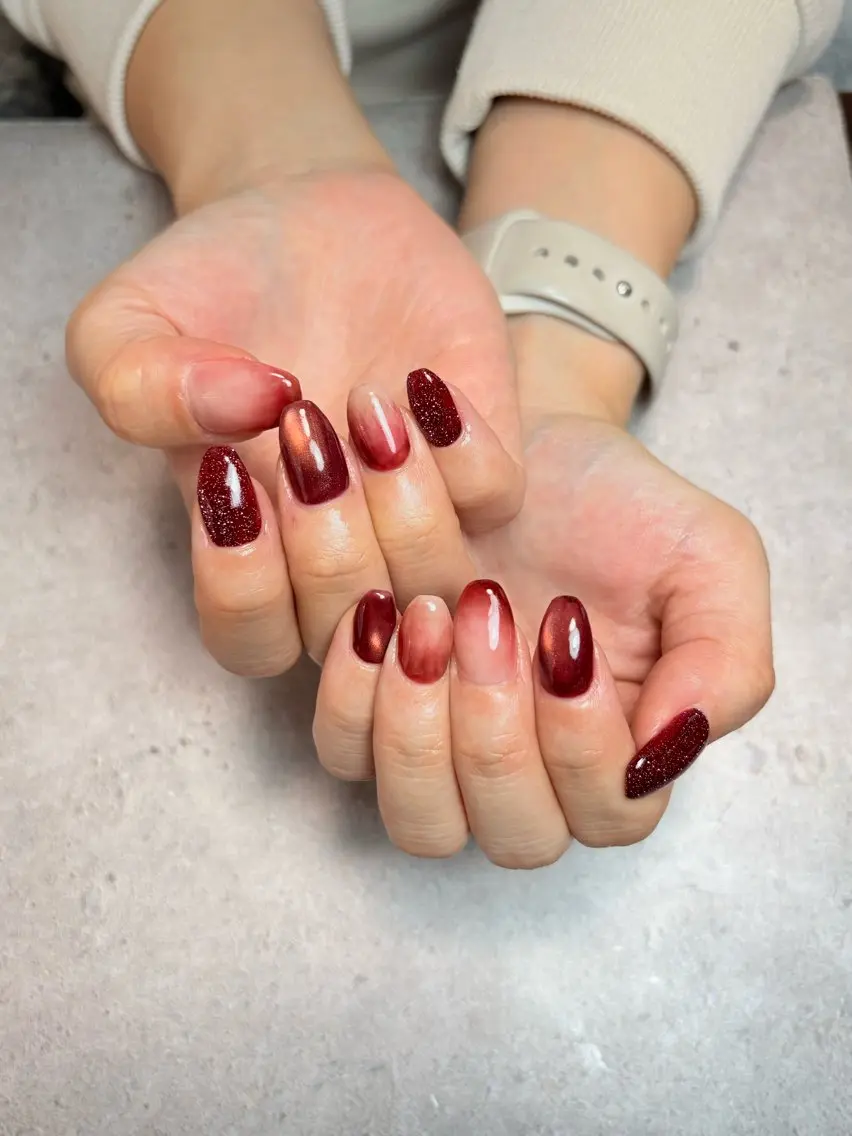ネイル ボルドー ハンドネイル foglia❁. ⌇imamuraのネイルデザイン