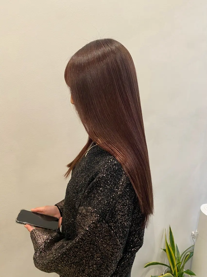 ロング カラー ブリーチ ブリーチなしカラー ピンクカラー やました もえかのヘアスタイル