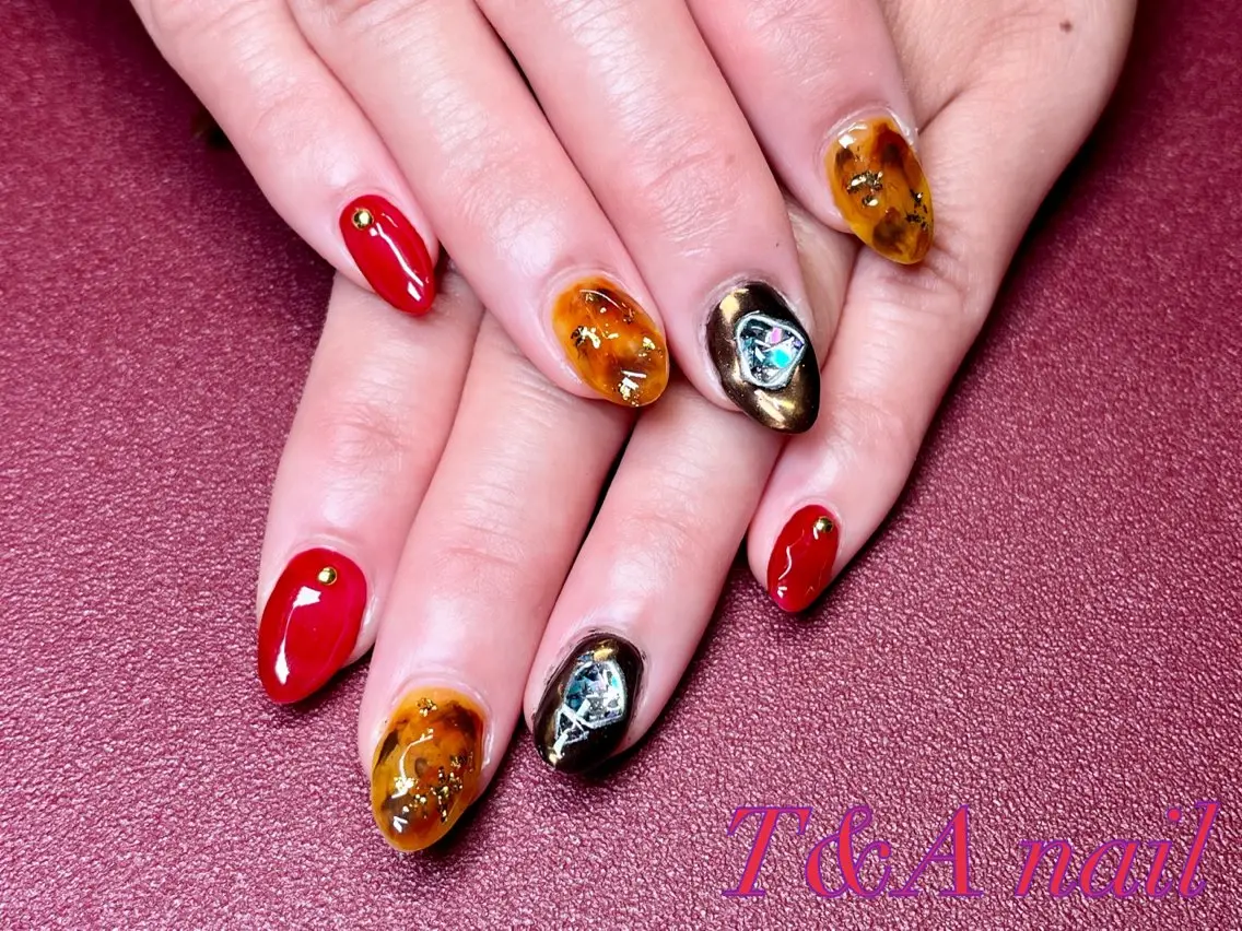 ネイル べっ甲ネイル 長さ出し ジェルネイル ミラーネイル ニュアンスネイル T&A nailのネイルデザイン