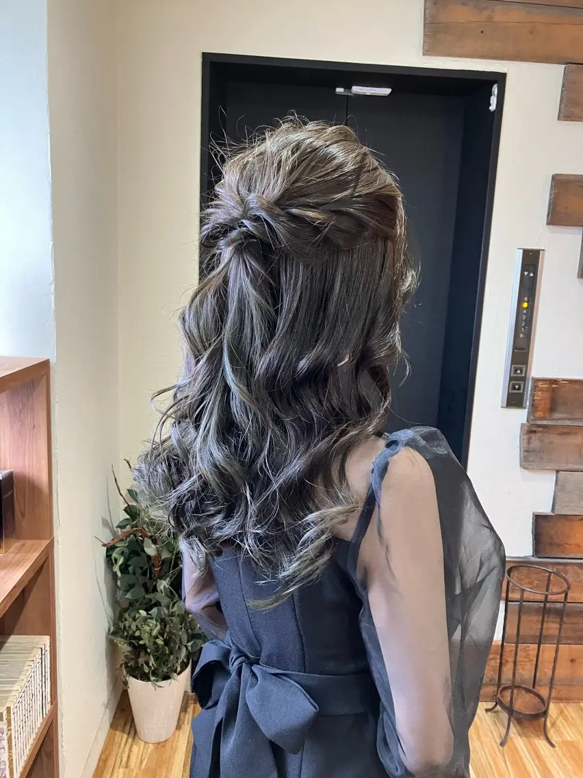 ロング ヘアアレンジ 成人式 ハーフアップ 結婚式・ブライダル 浴衣 ヘアセット 梅山 美侑のヘアスタイル