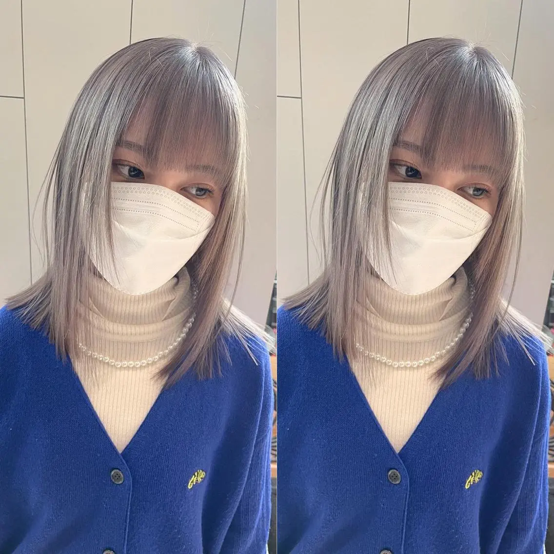 ミディアム カラー ベージュカラー ミルクティーベージュ ホワイトミルクティーベージュ カット ヘアカラー トリートメント ヘアセット 💜ハイトーン💛 マジカルかいちゃんのヘアスタイル