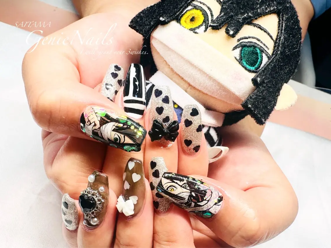 メンズ ネイル アートネイル 長さ出し 氷ネイル・うるうるネイル ロングネイル 持ち込み Genie Nailsのネイルデザイン
