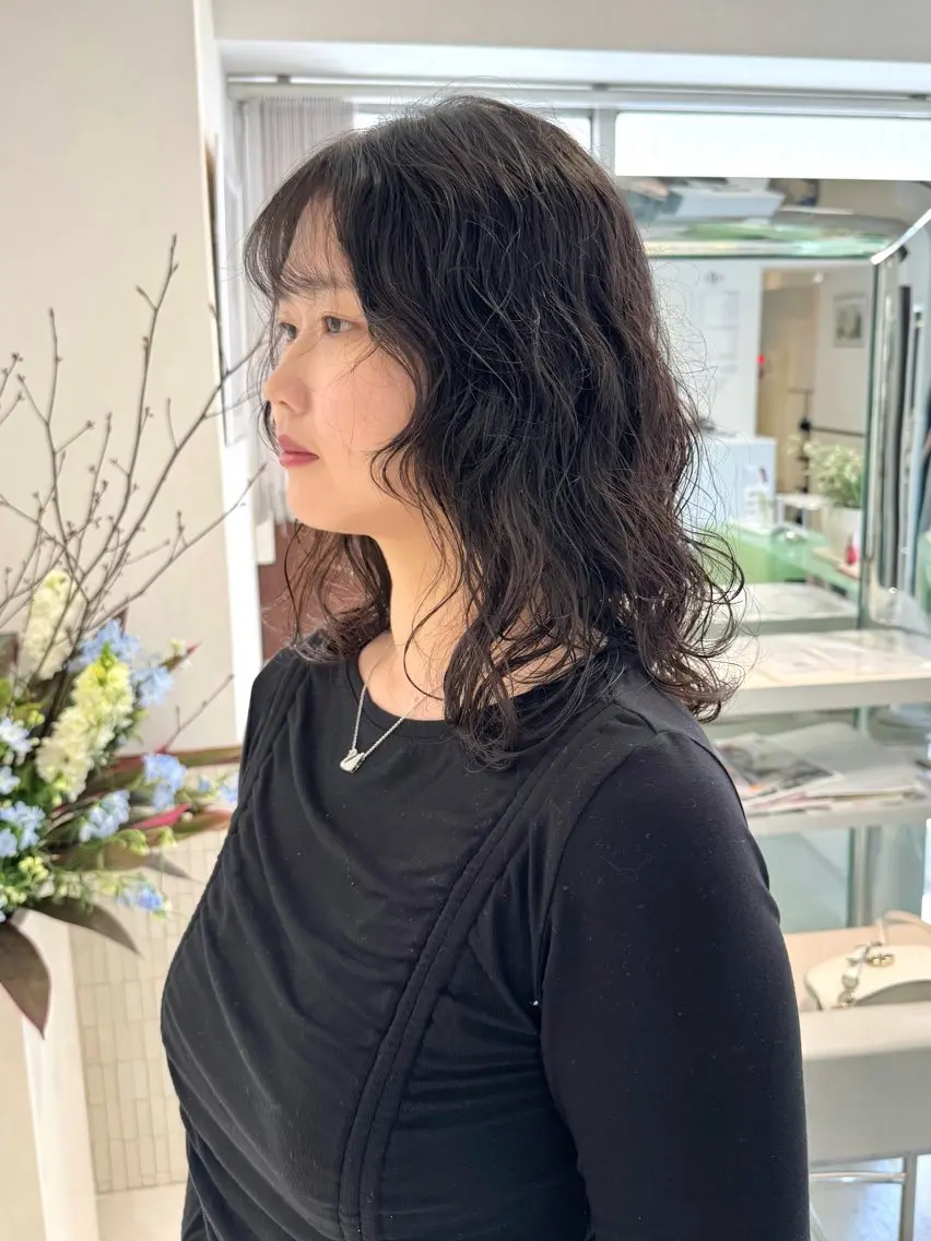 ミディアム パーマ カット パーマ トリートメント デジタルパーマ 🌀ボブ　萩原　龍のヘアスタイル