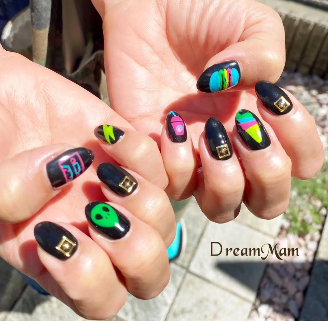 ネイル フレンチネイル ジェルネイル ガラスフレンチ グリーン 大理石ネイル(マーブル) Nail Salon Dream Mamのネイルデザイン