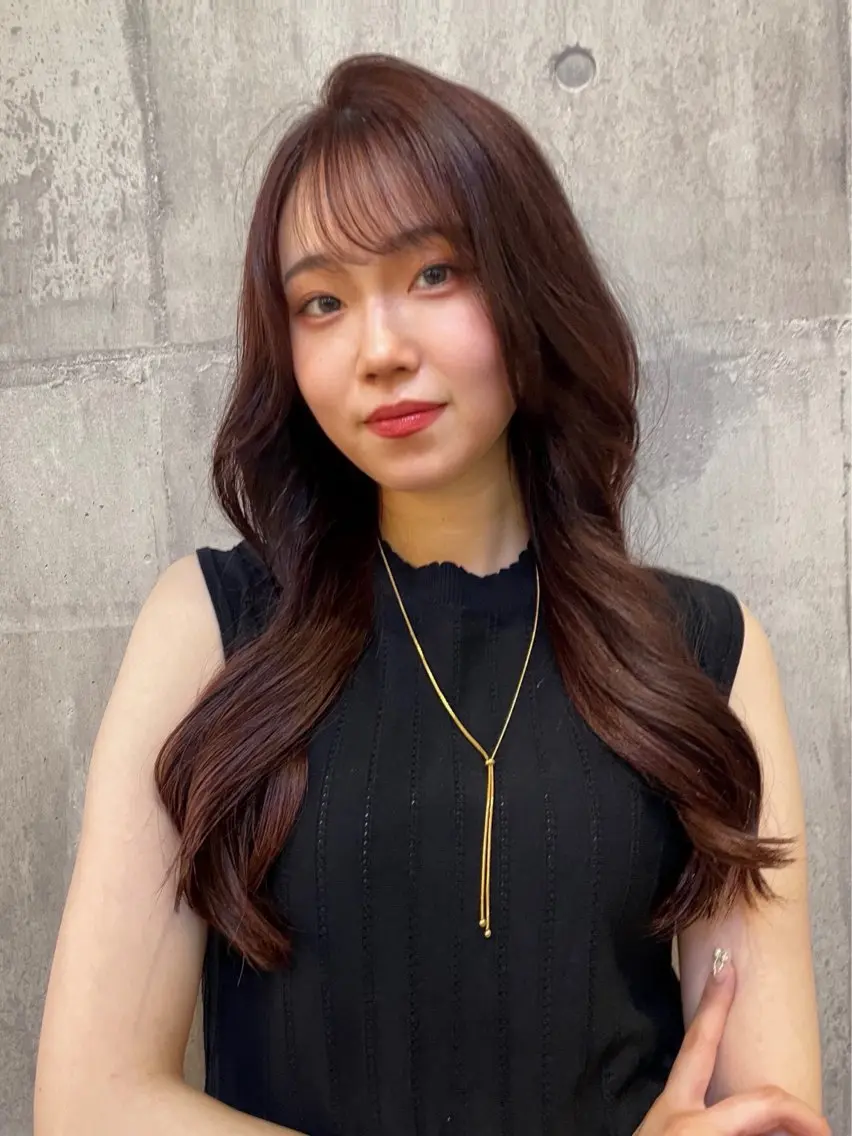 ロング カラー ブラウンカラー レッドカラー レッドブラウン カット ヘアカラー トリートメント 竹内 春奈のヘアスタイル