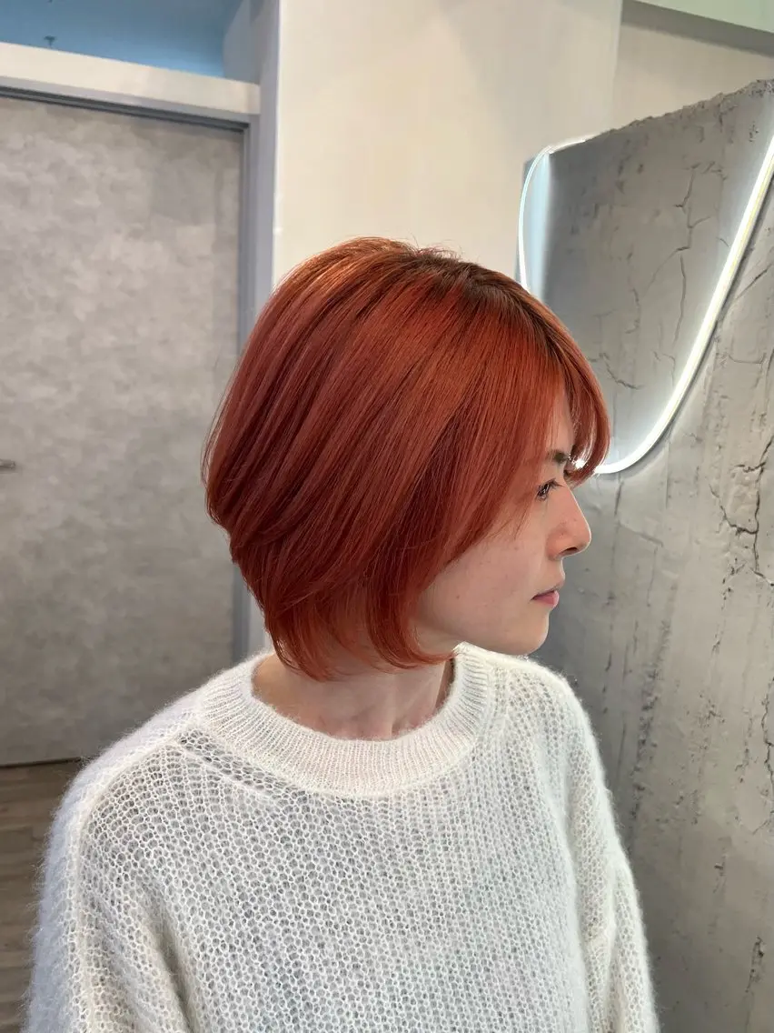 ショート カラー ショートボブ オレンジ オレンジレッド レッドカラー ボブ カット ヘアカラー トリートメント いぐちしょうた🫧 VISAGEbaskのヘアスタイル