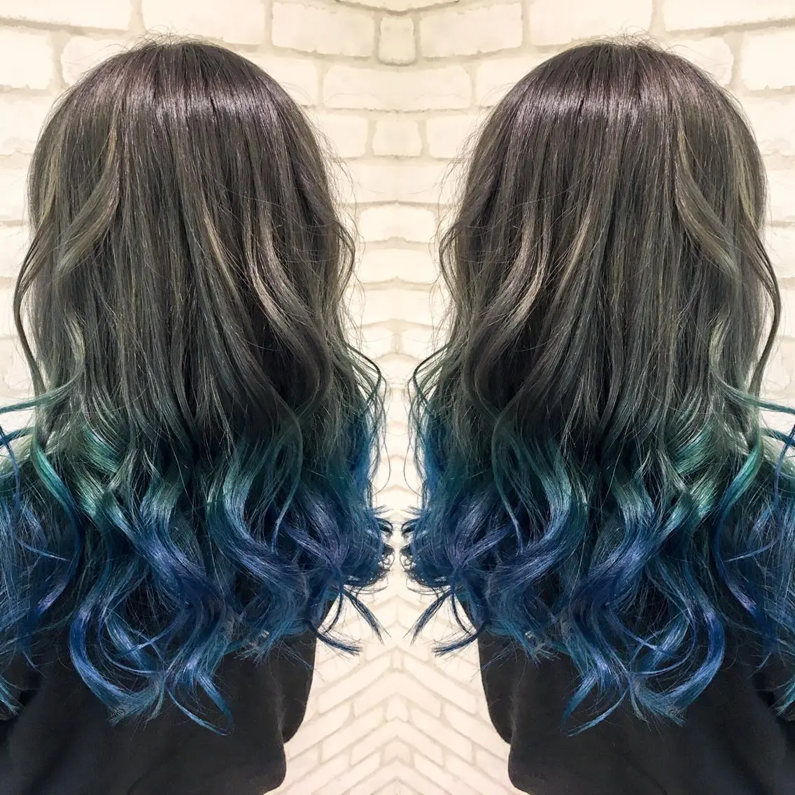 ロング カラー ブルーカラー グラデーションカラー グレージュ ヘアカラー 廣島 隆弘のヘアスタイル