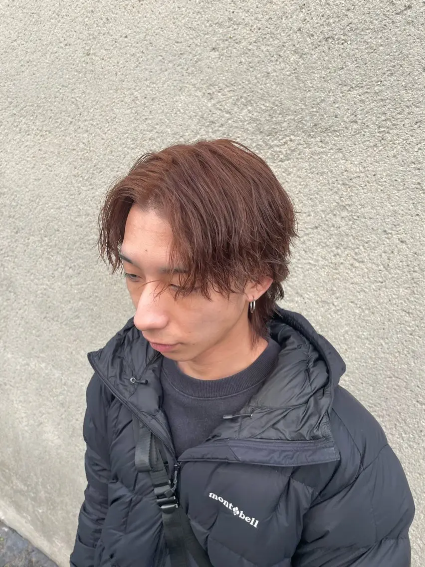 カラー メンズ メンズブリーチ ブリーチ ブラウンカラー ダブルカラー ブリーチなしカラー カット ヘアカラー 慎太朗/パーマ/ボブ /センターパートのヘアスタイル
