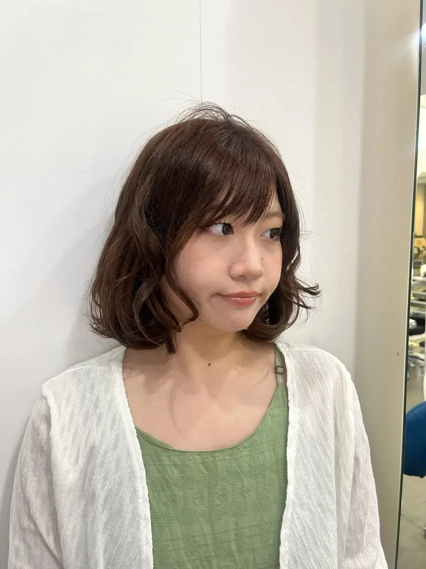 ミディアム カラー パーマ ボブ/透明感カラー ✂️ツムギ♡のヘアスタイル