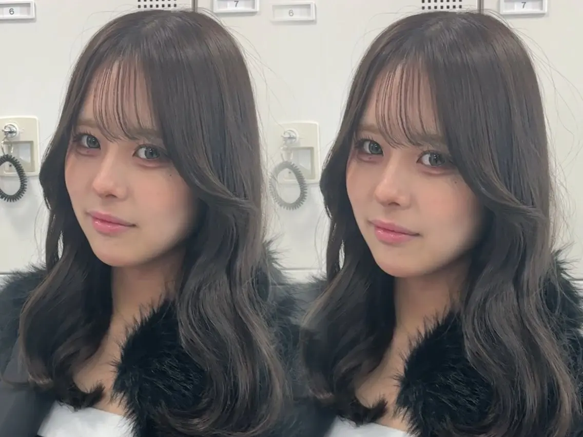 ロング カット ヘアカラー トリートメント 顔まわりレイヤー/諒 オリーブカラー/天神のヘアスタイル