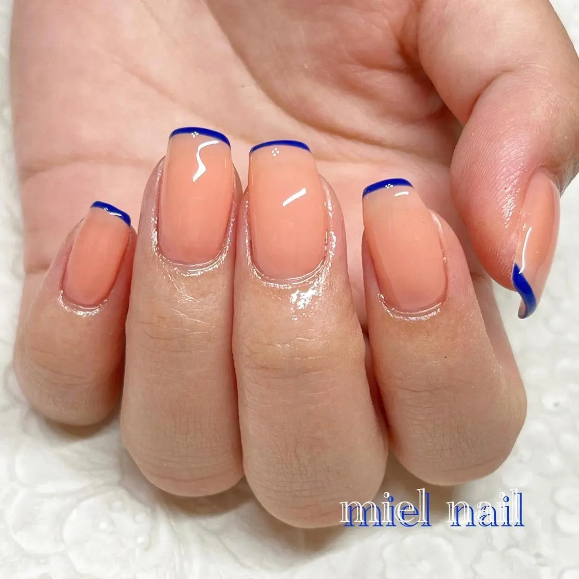 ネイル ブルー フレンチネイル ピンク シンプルネイル 春ネイル ハンドネイル miel nailのネイルデザイン