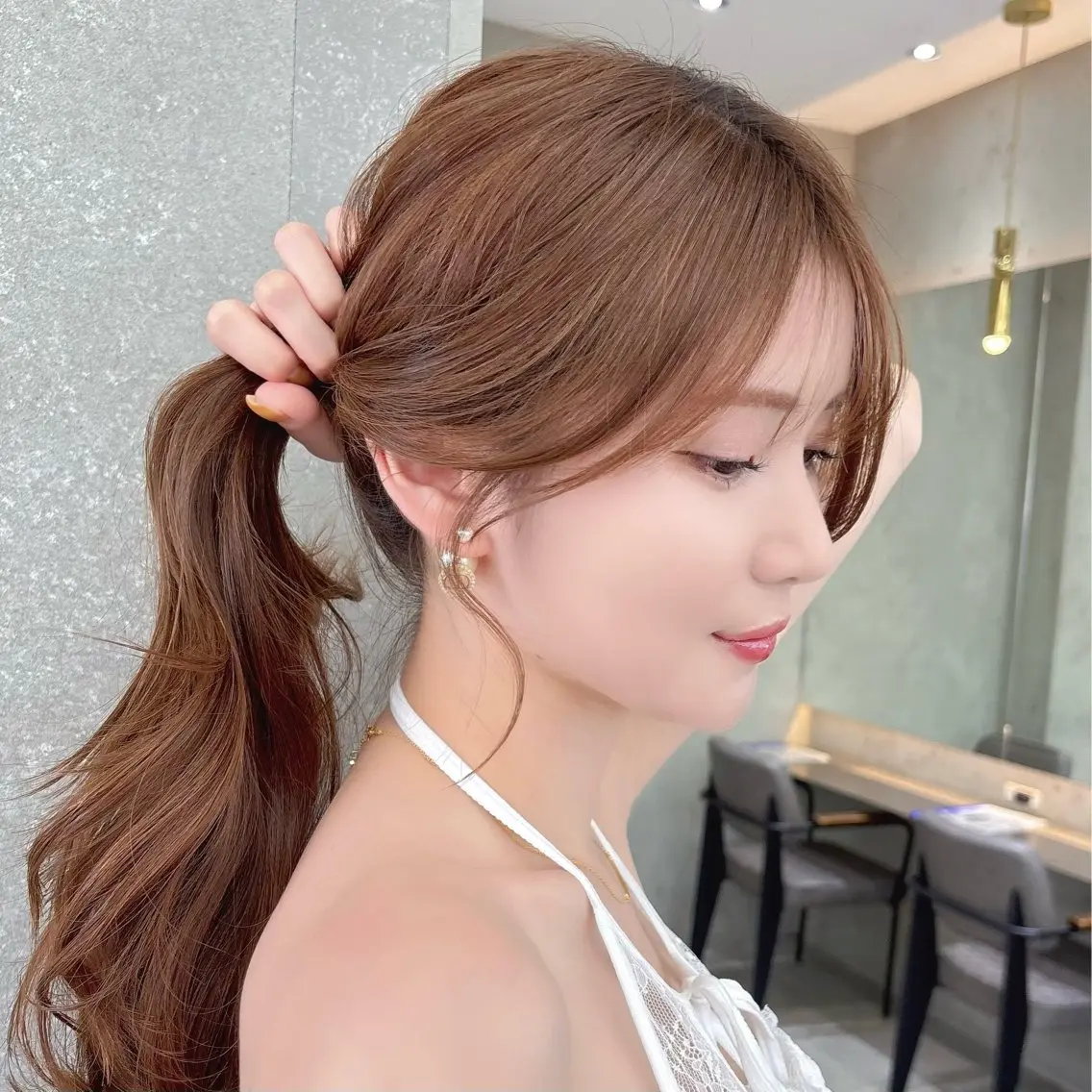 ロング 顔周りカット 韓国風ヘア レイヤーカット おくれ毛 カット 原宿/韓国レイヤー ボブ/顔周りYasuのヘアスタイル