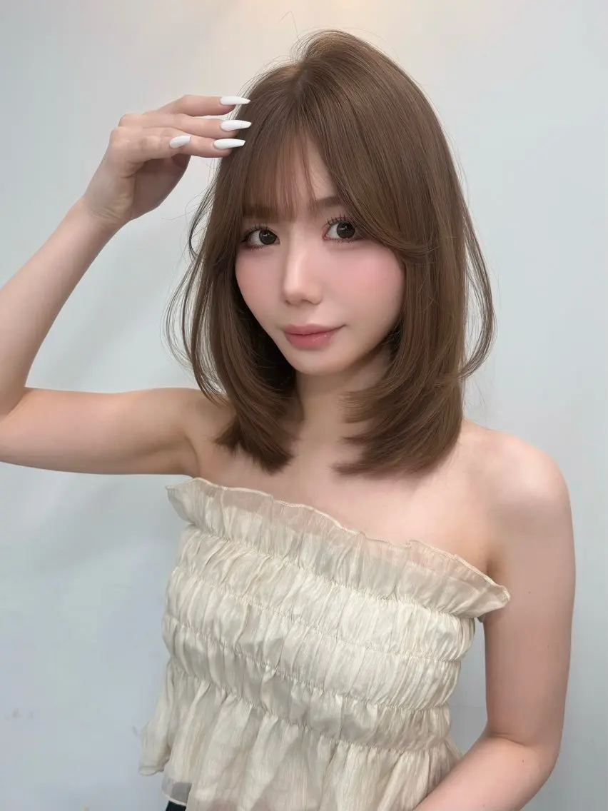 ミディアム カラー ベージュカラー 透明感カラー ヘーゼル トリートメント ヘアカラー トリートメント レイヤーカット /顔周り/和奏︎♪のヘアスタイル