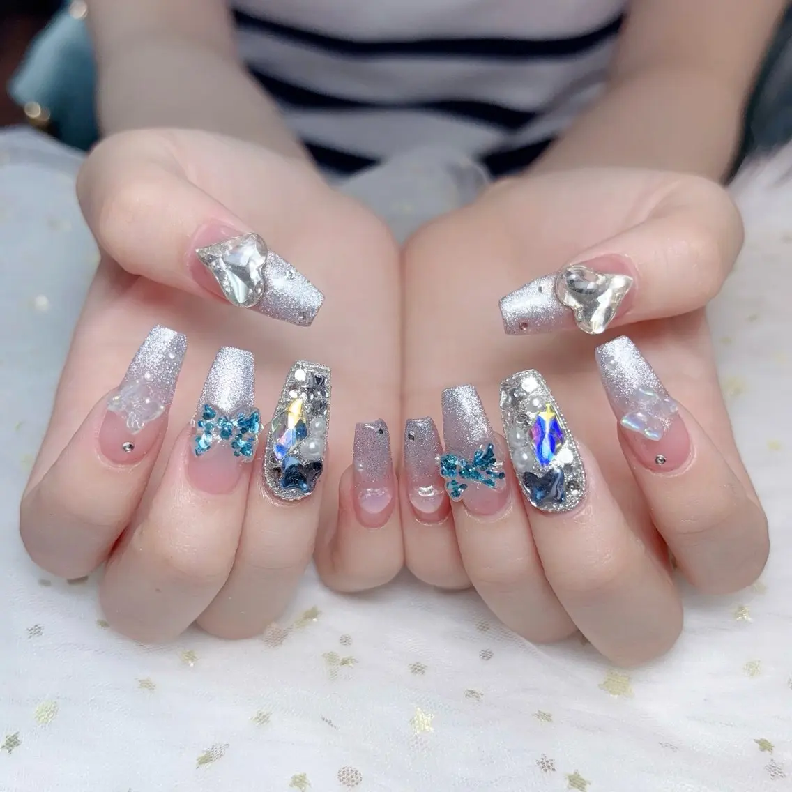 ネイル ハート 韓国ネイル ピンク 夏ネイル princess👑 木戸　唯のネイルデザイン