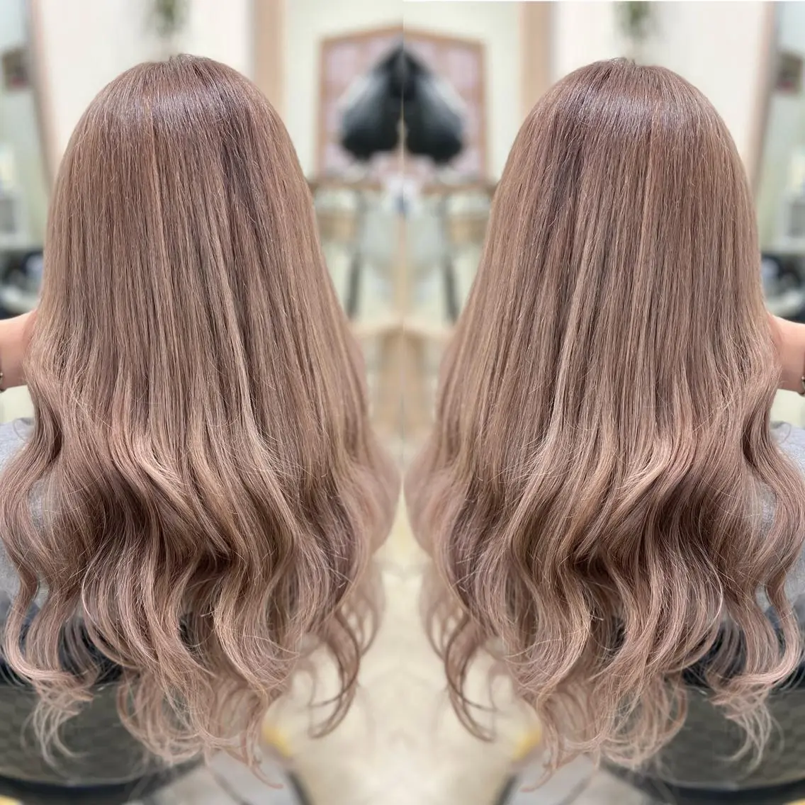 セミロング カラー ベージュカラー ミルクティーベージュ ヘアカラー トリートメント エクステ KR2S× 亜以加のヘアスタイル