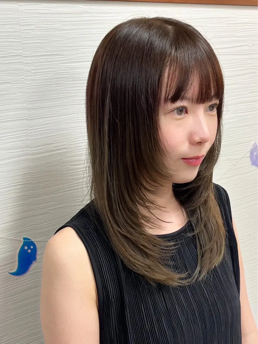 ロング カラー ブリーチ ブラウンカラー 透明感カラー シャギー カット ヘアカラー 中村 由布紀のヘアスタイル
