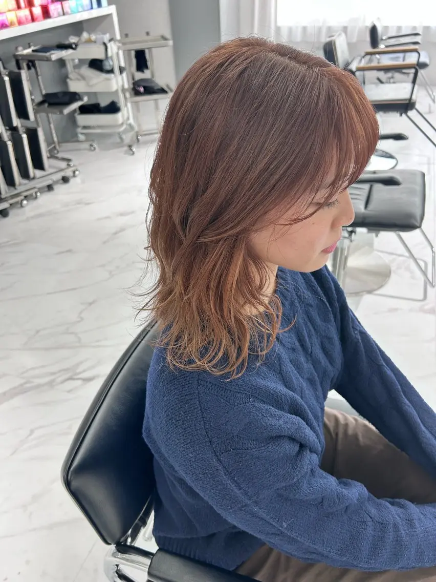 ミディアム カラー ブリーチ ケアブリーチ 透明感カラー トリートメント shizuna/平尾 /カラー/髪質改善のヘアスタイル
