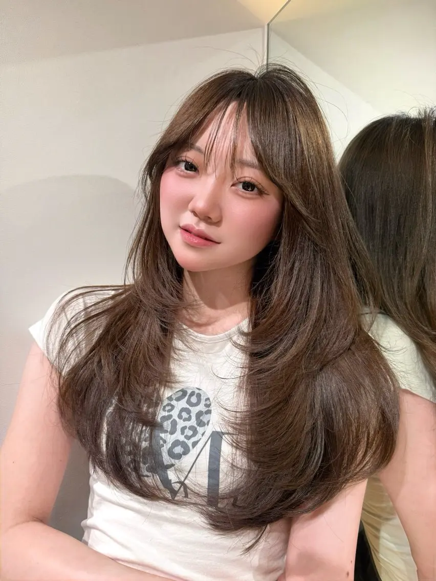 ミディアム レイヤーカット カット ヘアカラー トリートメント ハルナ / 韓国ボブ𓂃꙳⋆のヘアスタイル