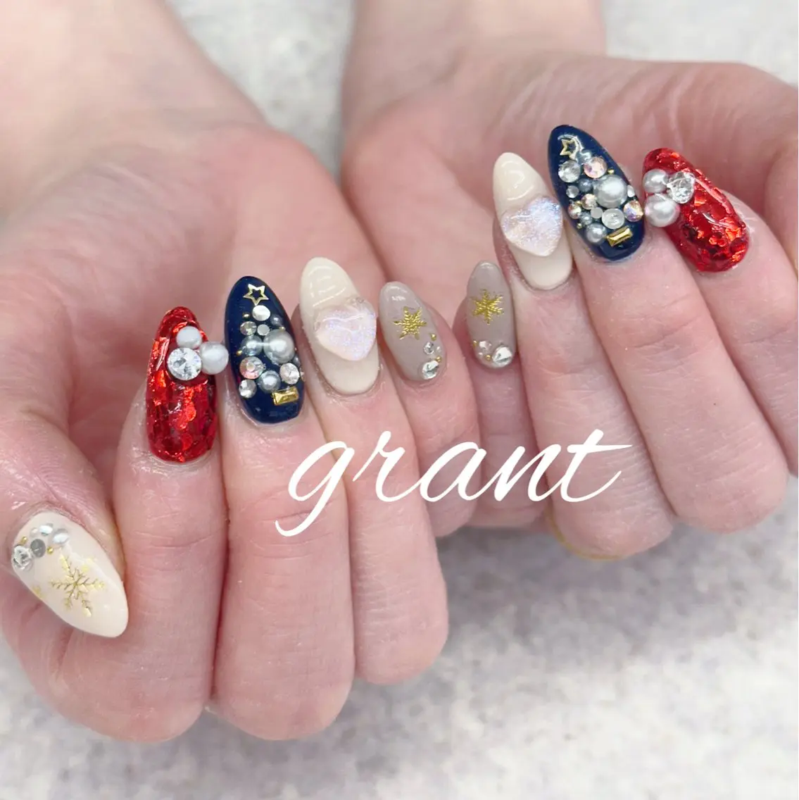 ネイル 冬ネイル クリスマス ハンドネイル nailsalon grantのネイルデザイン
