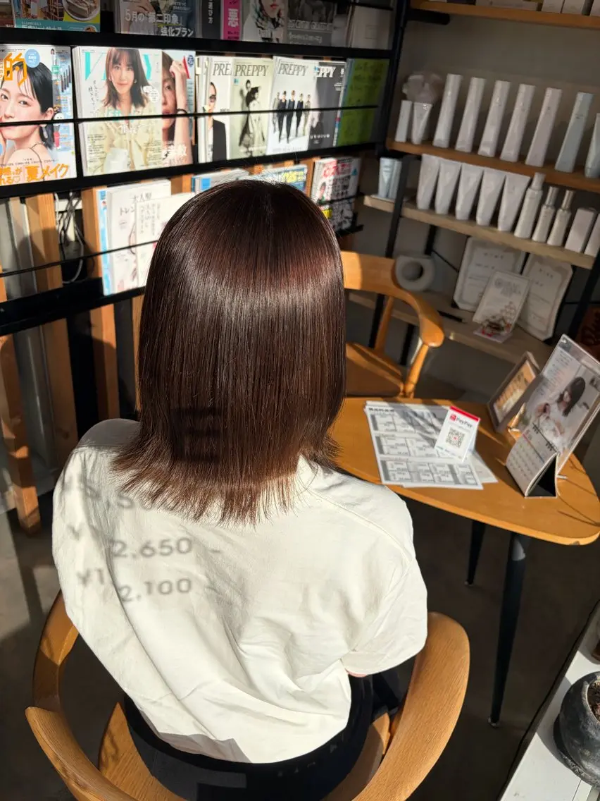 パーマ 酸性ストレート ストレートパーマ 縮毛矯正 透明感ツヤカラー🫧 yuchikaのヘアスタイル