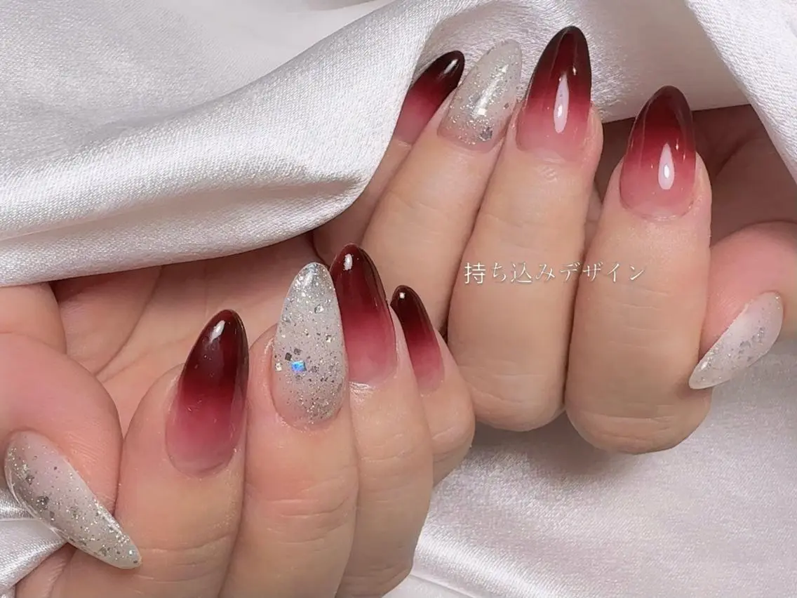 ネイル アートネイル フラッシュネイル フレンチネイル ジェルネイル ガラスフレンチ M2 BEAUTY Yukiのネイルデザイン
