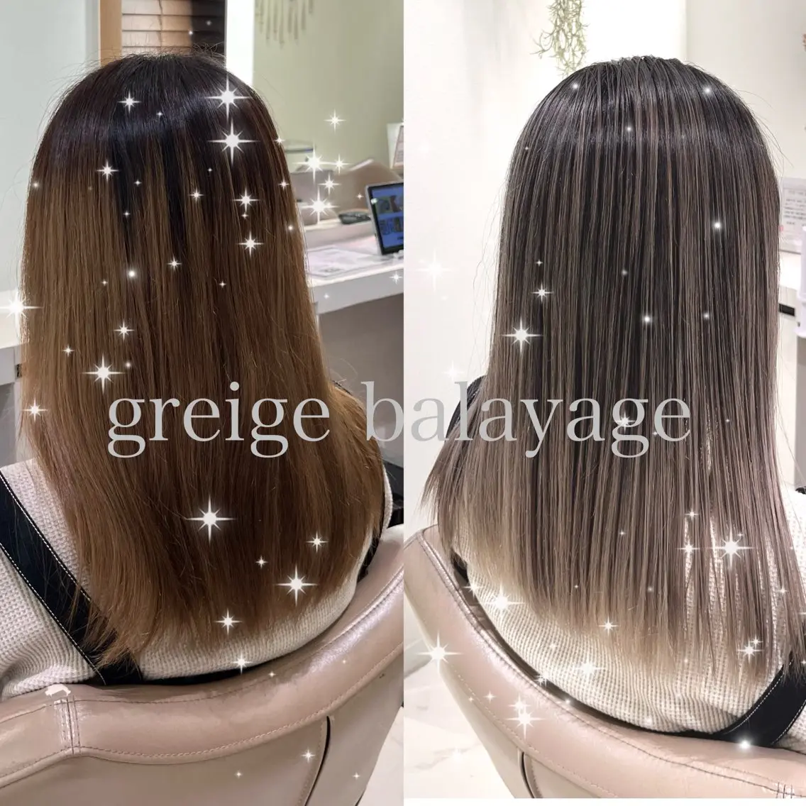 セミロング カラー バレイヤージュ ベージュカラー グレージュ ハイライトカラー ミルクティーベージュ ヘアカラー トリートメント 大宮/バレイヤージュ 髪質改善/澤田隆誠のヘアスタイル