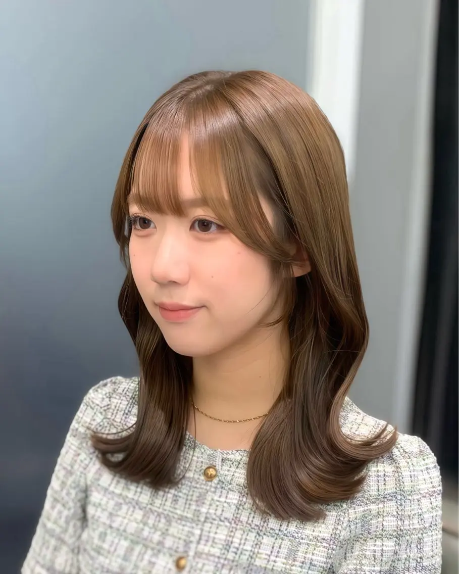 ミディアム カット ヘアカラー トリートメント 🎀韓国風顔周り× 透明感/梅田/アリサのヘアスタイル