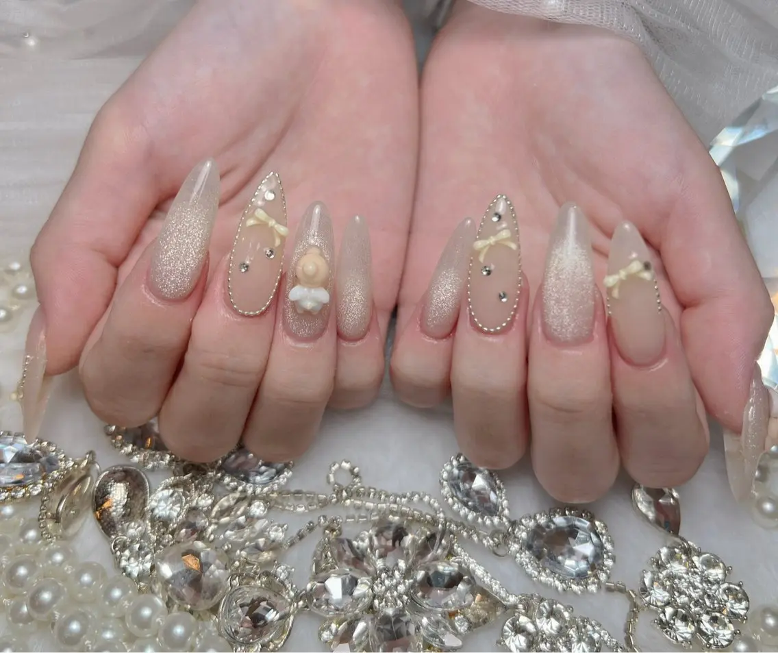 ネイル アートネイル オーロラネイル チークネイル 長さ出し フットネイル Miya _nailのネイルデザイン