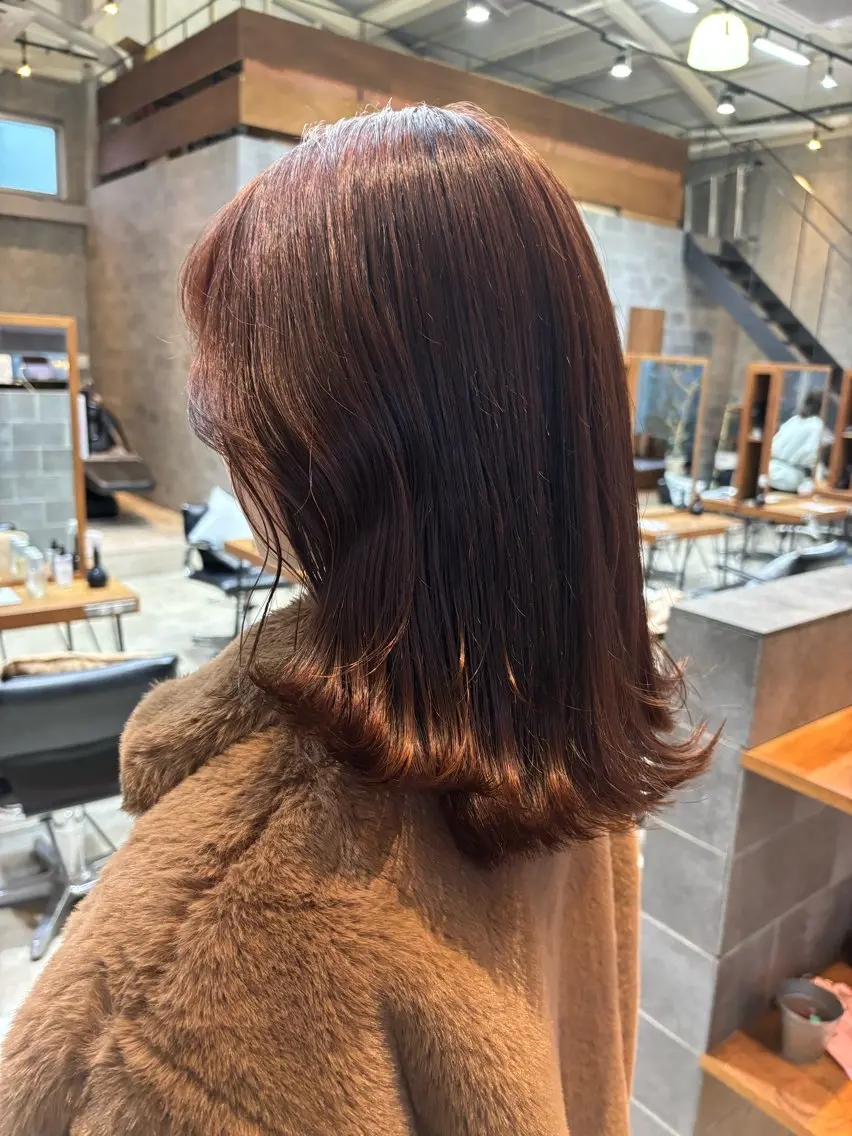 ミディアム カラー パーマ ヘアアレンジ ブリーチ ブラウンカラー ブリーチなしカラー ピンクカラー ピンクブラウン ヘアカラー トリートメント ヘッドスパ ヘアセット 押切 響　のヘアスタイル