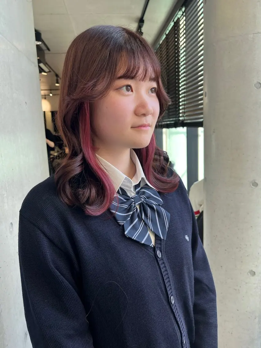 セミロング カラー パーマ ヘアアレンジ カット ヘアカラー 透明感/オリーブ/ グレージュ/YUKAのヘアスタイル