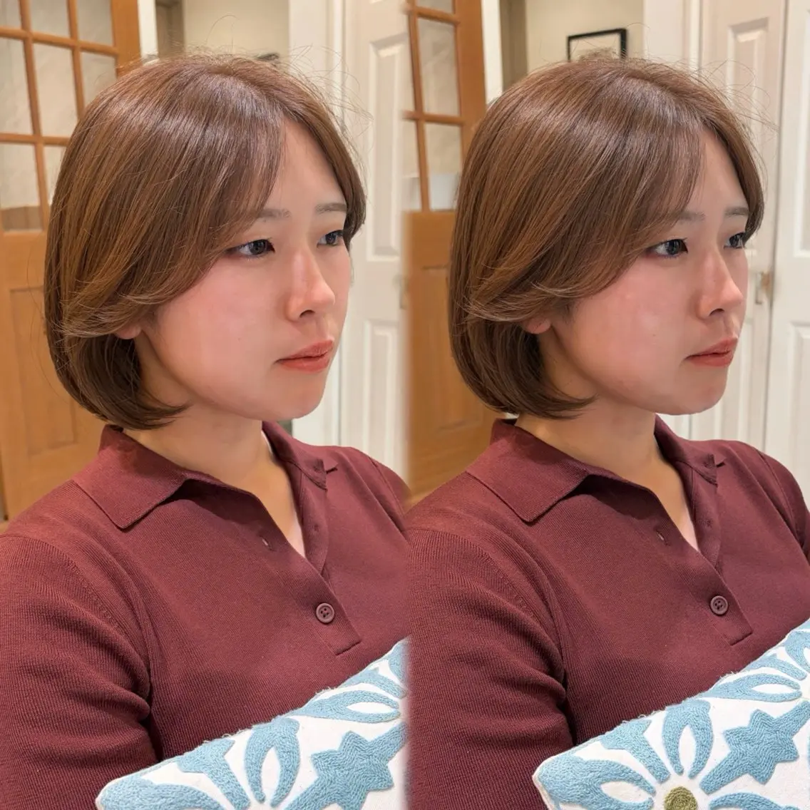 ミディアム カラー カット ヘアカラー 縮毛矯正 トリートメント 🫧ボブ／縮毛矯正／ 小顔／ゆーな🫧のヘアスタイル