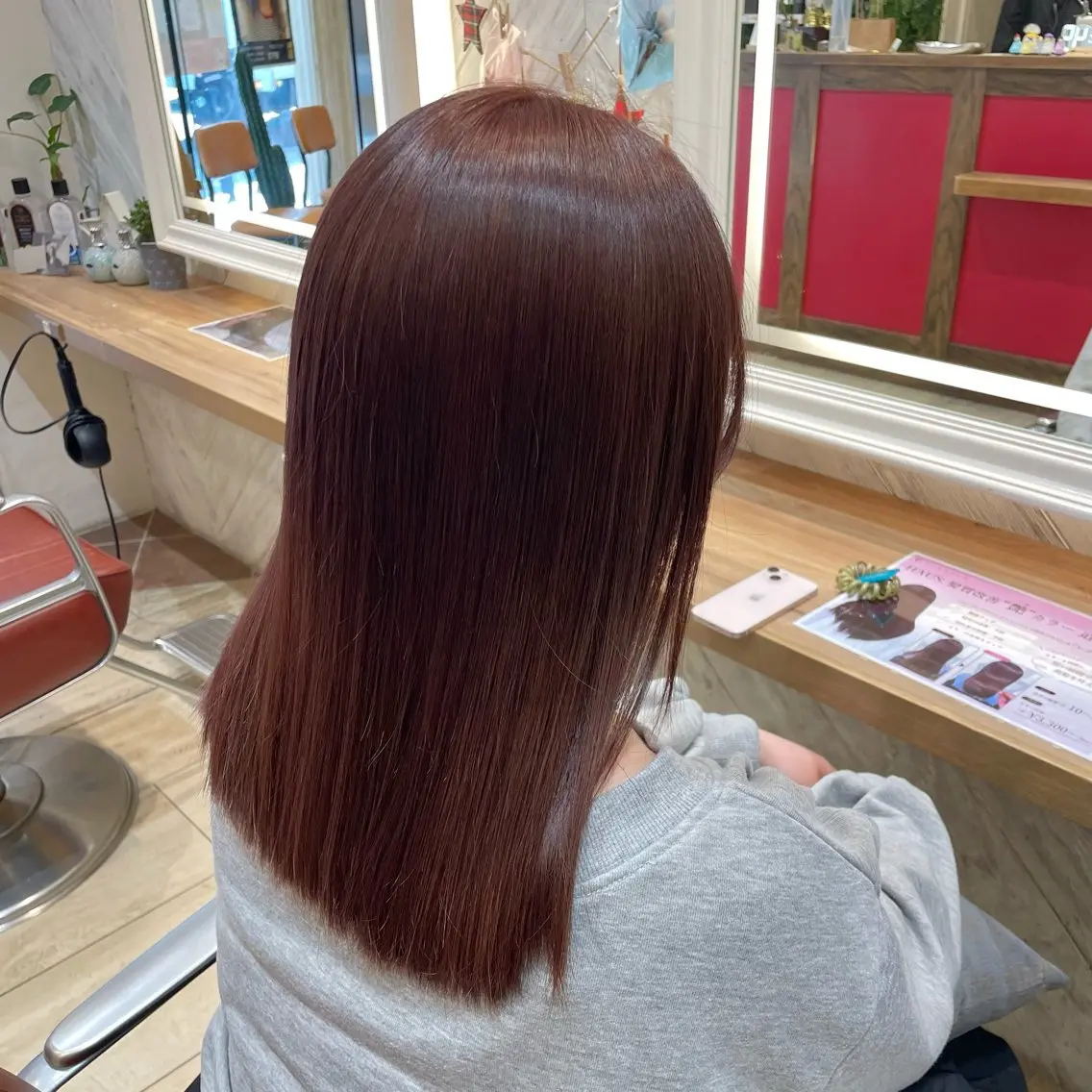 ミディアム カラー ブリーチ ブラウンカラー ダブルカラー ブリーチなしカラー ピンクカラー ヘアカラー トリートメント 横浜パーマ🌐ボブ✨ 暖色カラーもえかのヘアスタイル