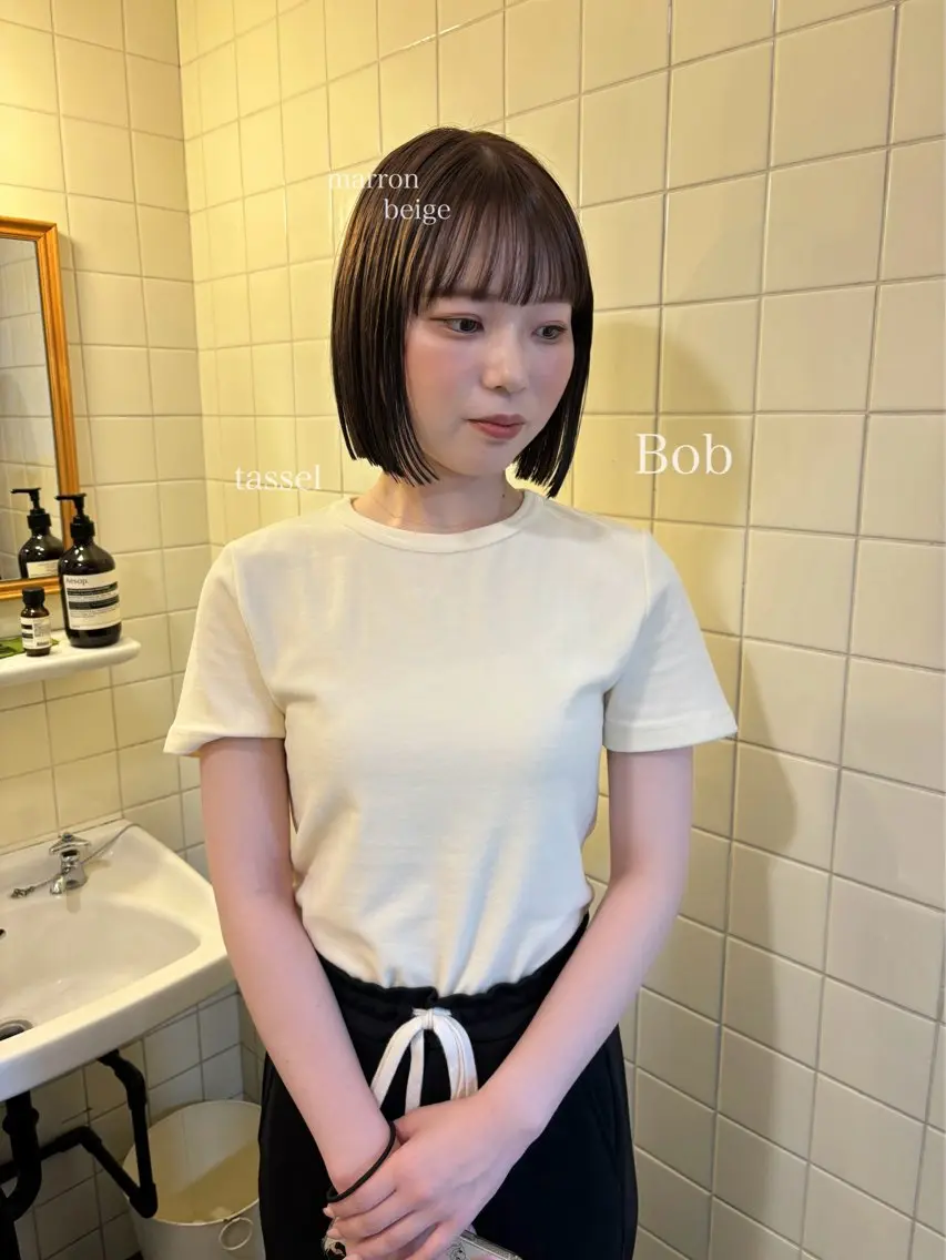 ミディアム カラー カット ヘアカラー トリートメント 縮毛矯正ボブ&顔まわ レイヤー♡TOMOEのヘアスタイル