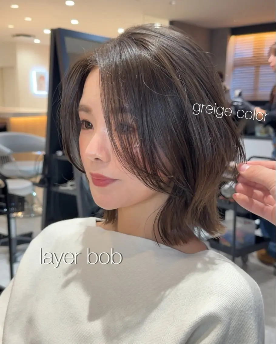 ミディアム カット ヘアカラー トリートメント けいし🐬ボブ 美髪縮毛矯正のヘアスタイル