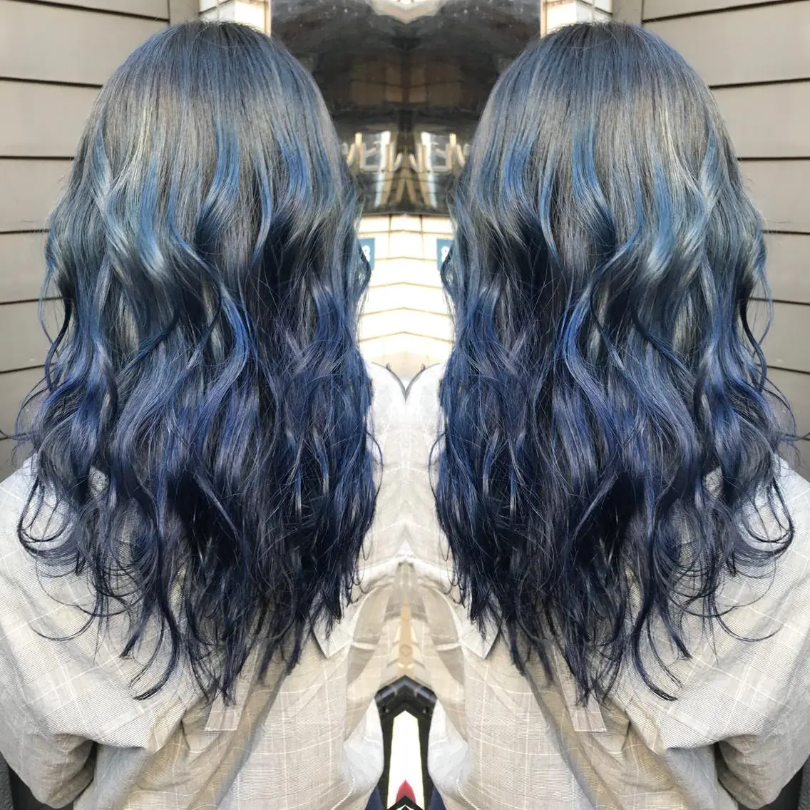ロング カラー バレイヤージュ ブルーカラー グラデーションカラー レイヤーカット 髪質改善特化 ミサワコウキのヘアスタイル