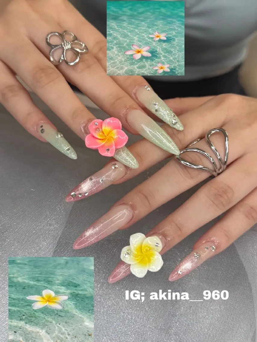 ネイル 氷ネイル・うるうるネイル マットネイル ニュアンスネイル リボン 夏ネイル ハンドネイル rina nailのネイルデザイン