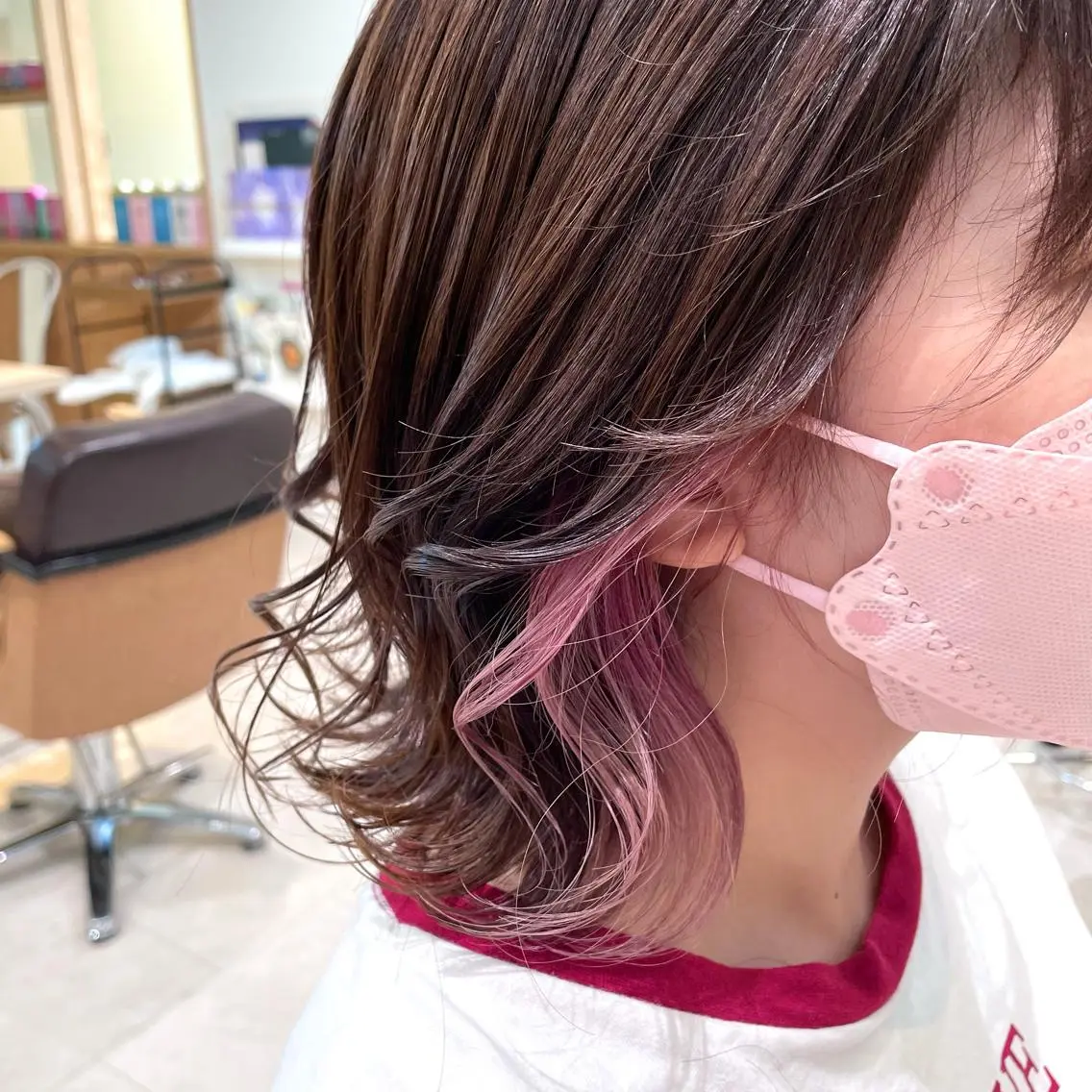 ショート カラー ピンクカラー ヘアカラー 心斎橋/ブリーチなし 髪質改善/レイヤーのヘアスタイル