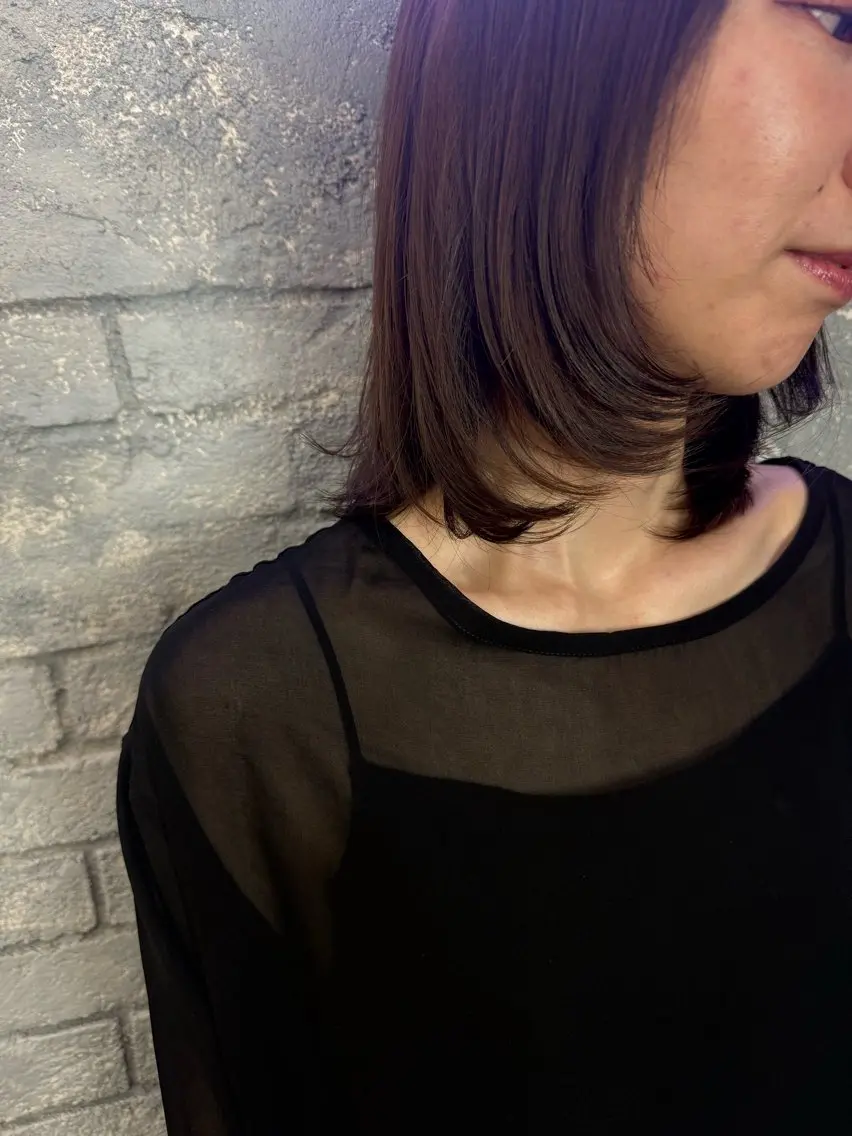 セミロング ボブ レイヤーカット 韓国ヘア✨グレージュ カラーasamiのヘアスタイル