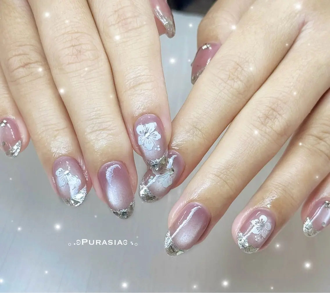 ネイル フレンチネイル ガラスフレンチ ハンドネイル Purasia✿高橋 マグ/ワンホン/地雷のネイルデザイン