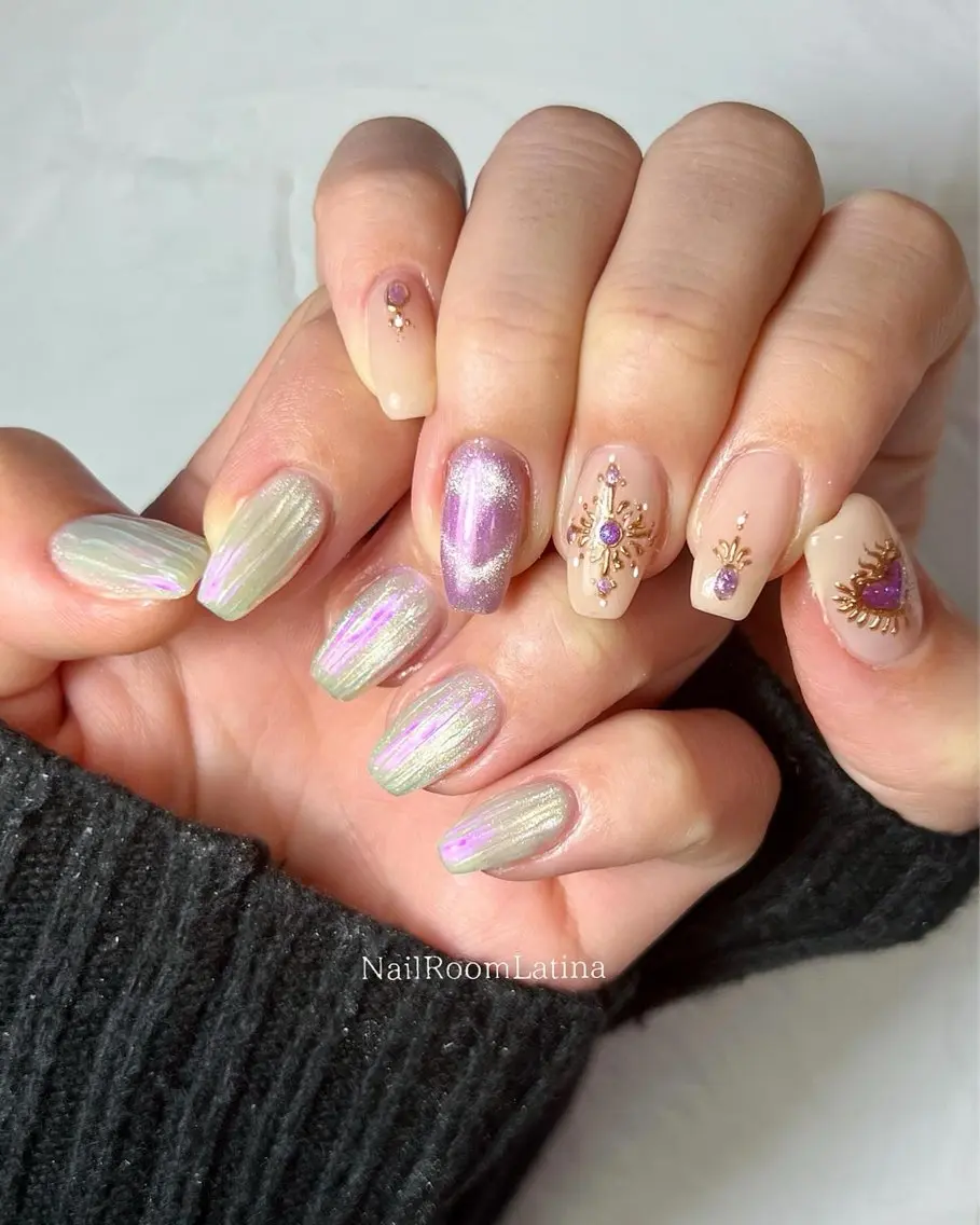 ネイル ハート パープル 春ネイル ハンドネイル ✾ NailRoom Latina🌻💓のネイルデザイン