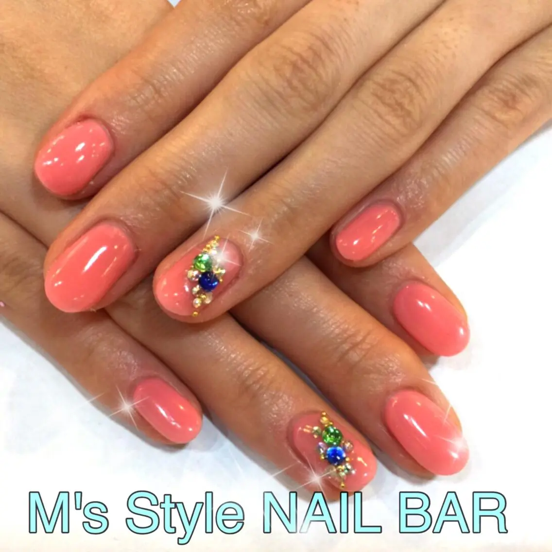 ネイル アートネイル ピンク ストーンネイル ハンドネイル M's Style NAIL BARのネイルデザイン